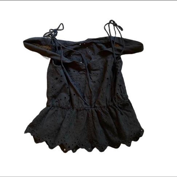 ASOS Broderie Anglaise Cold Shoulder Bardot Top With Tie Straps - Picture 3 of 5